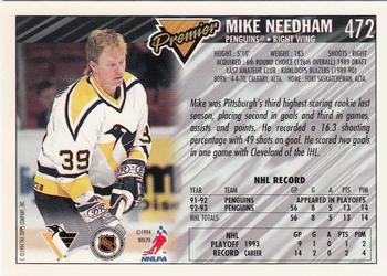 1993-94 Topps Premier - Gold #472 Mike Needham Back