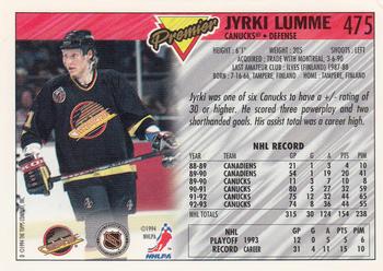1993-94 Topps Premier - Gold #475 Jyrki Lumme Back
