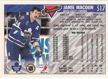1993-94 Topps Premier - Gold #517 Jamie Macoun Back