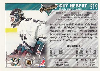 1993-94 Topps Premier - Gold #519 Guy Hebert Back