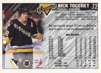 1993-94 Topps Premier - Gold #72 Rick Tocchet Back