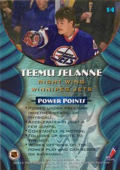 1994-95 Finest - Bowman's Best Blue Veterans #14 Teemu Selanne Back