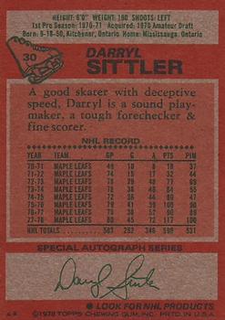 1978-79 Topps #30 Darryl Sittler Back