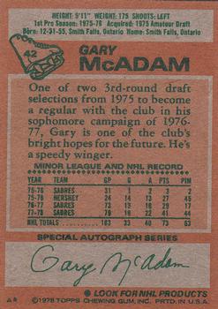 1978-79 Topps #42 Gary McAdam Back