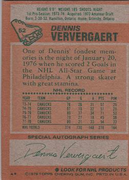 1978-79 Topps #52 Dennis Ververgaert Back