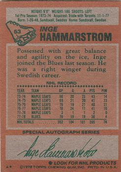 1978-79 Topps #53 Inge Hammarstrom Back
