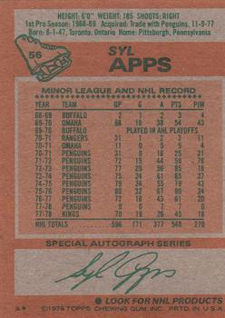 1978-79 Topps #56 Syl Apps Back