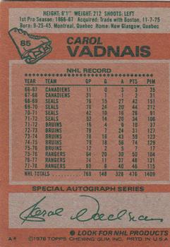 1978-79 Topps #85 Carol Vadnais Back