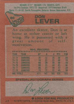 1978-79 Topps #86 Don Lever Back