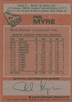 1978-79 Topps #87 Phil Myre Back