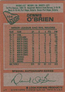 1978-79 Topps #104 Dennis O'Brien Back