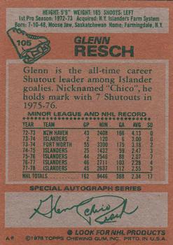 1978-79 Topps #105 Glenn Resch Back