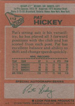 1978-79 Topps #112 Pat Hickey Back