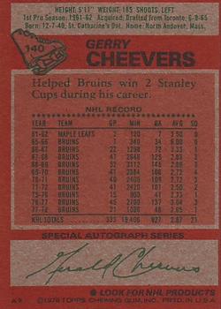 1978-79 Topps #140 Gerry Cheevers Back