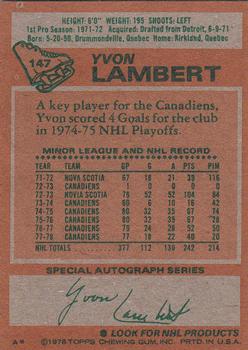 1978-79 Topps #147 Yvon Lambert Back