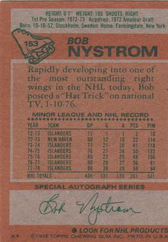 1978-79 Topps #153 Bob Nystrom Back