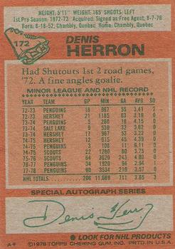 1978-79 Topps #172 Denis Herron Back