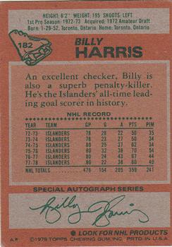 1978-79 Topps #182 Billy Harris Back