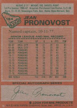 1978-79 Topps #184 Jean Pronovost Back