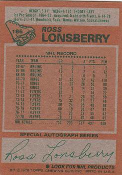 1978-79 Topps #186 Ross Lonsberry Back