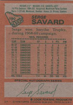 1978-79 Topps #190 Serge Savard Back