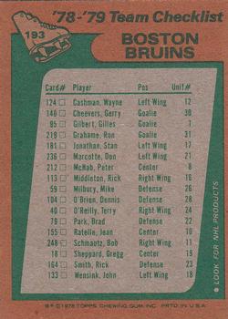 1978-79 Topps #193 Boston Bruins Team Back