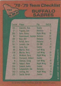 1978-79 Topps #194 Buffalo Sabres Team Back