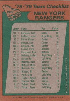 1978-79 Topps #202 New York Rangers Team Back