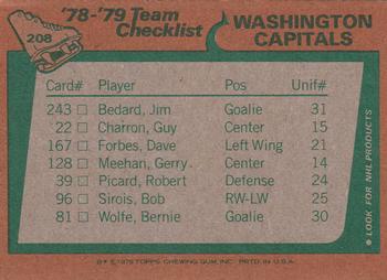 1978-79 Topps #208 Washington Capitals Team Back