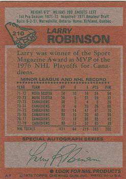 1978-79 Topps #210 Larry Robinson Back