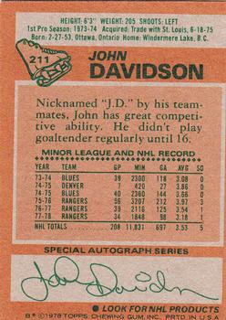 1978-79 Topps #211 John Davidson Back