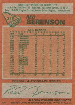 1978-79 Topps #218 Red Berenson Back
