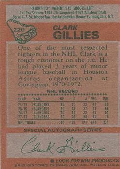 1978-79 Topps #220 Clark Gillies Back