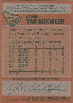 1978-79 Topps #224 John Van Boxmeer Back