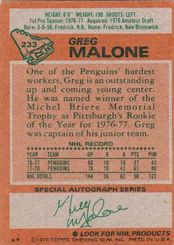1978-79 Topps #233 Greg Malone Back
