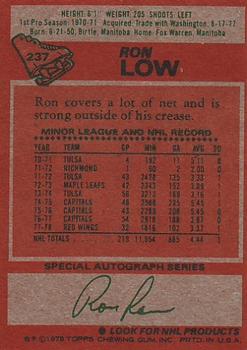 1978-79 Topps #237 Ron Low Back