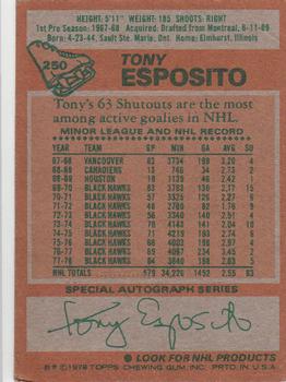 1978-79 Topps #250 Tony Esposito Back