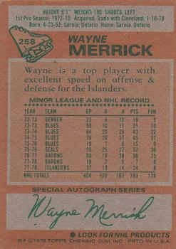 1978-79 Topps #258 Wayne Merrick Back