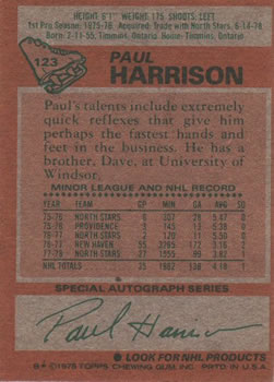 1978-79 Topps #123 Paul Harrison Back