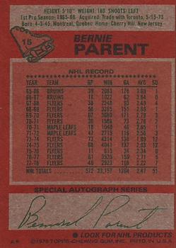 1978-79 Topps #15 Bernie Parent Back