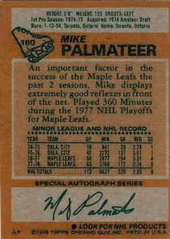 1978-79 Topps #160 Mike Palmateer Back