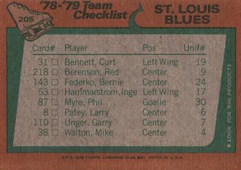 1978-79 Topps #205 St. Louis Blues Team Back
