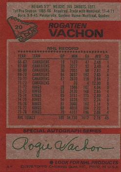 1978-79 Topps #20 Rogatien Vachon Back