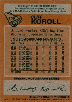 1978-79 Topps #239 Cliff Koroll Back