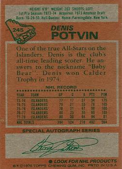 1978-79 Topps #245 Denis Potvin Back