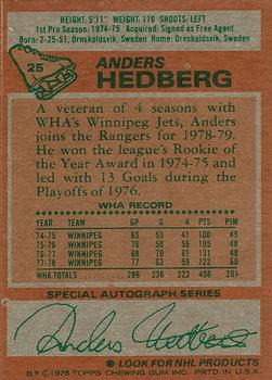 1978-79 Topps #25 Anders Hedberg Back