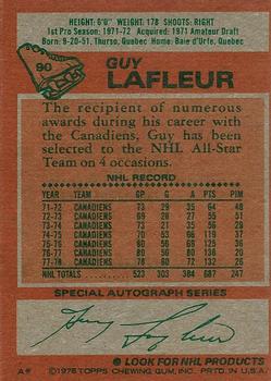 1978-79 Topps #90 Guy Lafleur Back