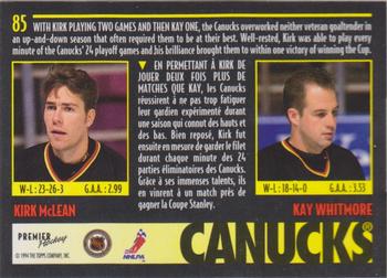 1994-95 O-Pee-Chee Premier - Special Effects #85 Kirk McLean / Kay Whitmore Back