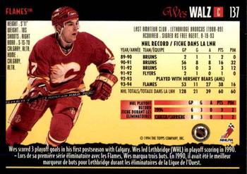 1994-95 O-Pee-Chee Premier - Special Effects #137 Wes Walz Back