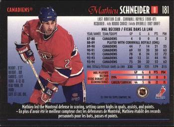 1994-95 O-Pee-Chee Premier - Special Effects #181 Mathieu Schneider Back